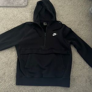 all black nike 1/4 zip pull over hoodie with kangaroo pouch